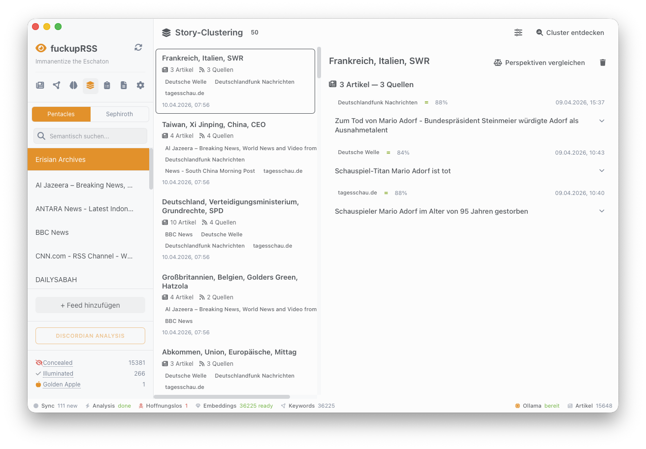 fuckupRSS — Story Clustering mit Perspektivenvergleich über mehrere Quellen